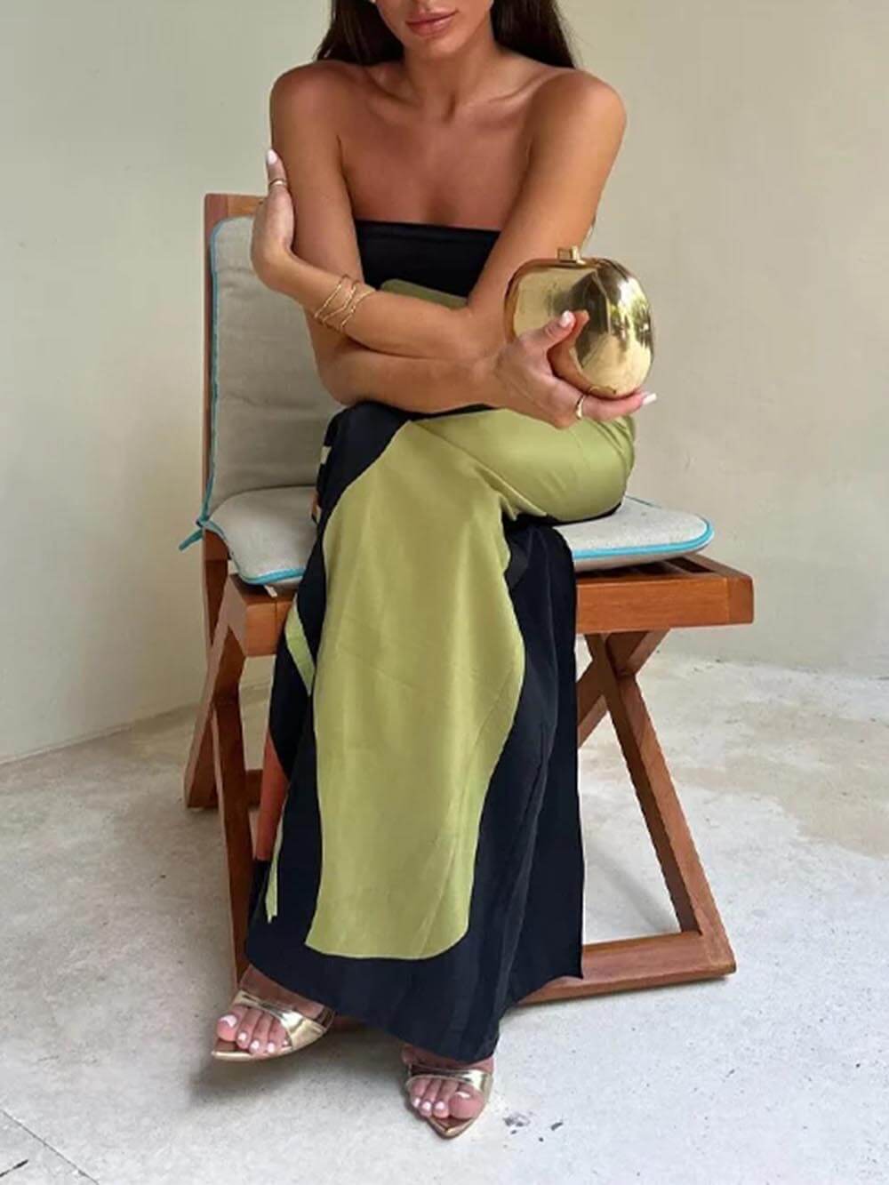 Off-shoulder Maxi-jurk met Contrastprint