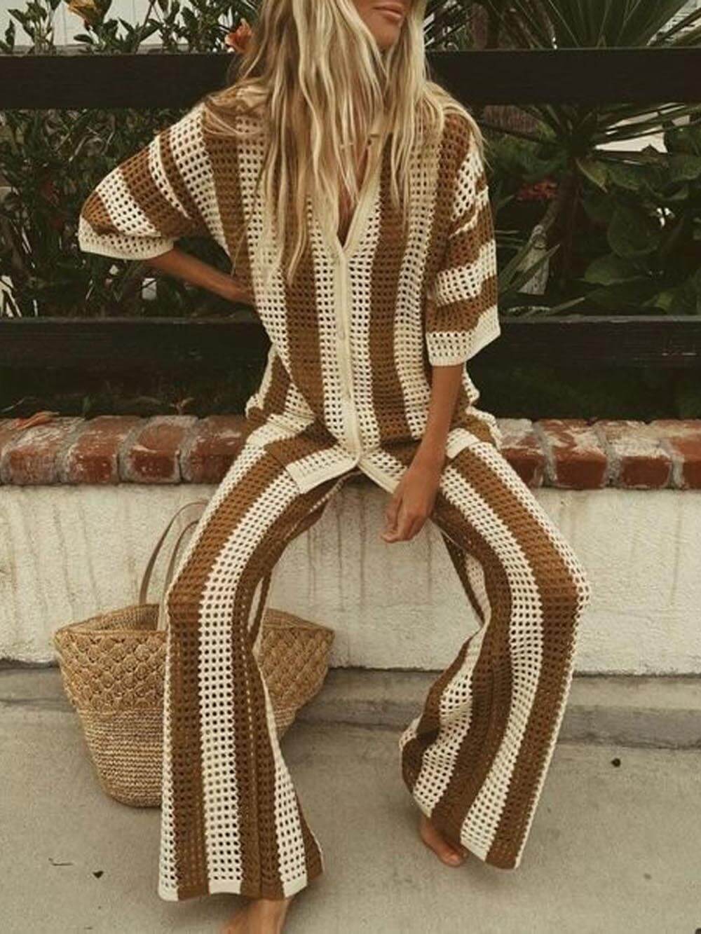 Tweedelige Set — Gestreept Overhemd & Wijde Broek