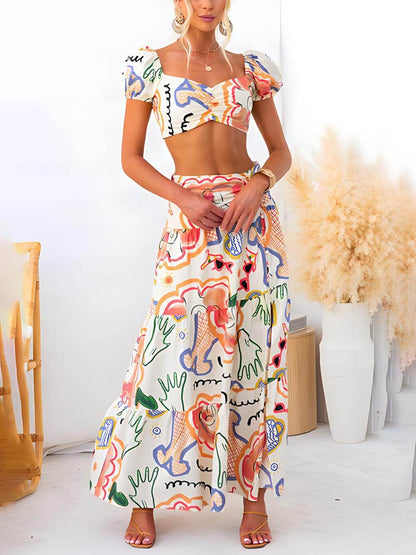 Tweedelige Set — Top & Wikkelrok met Print