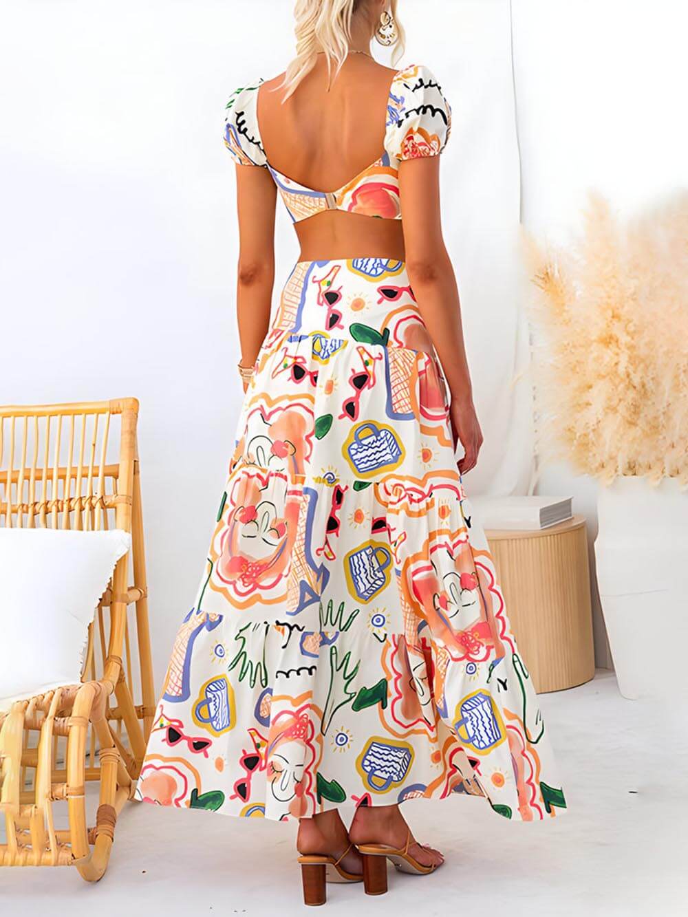 Tweedelige Set — Top & Wikkelrok met Print