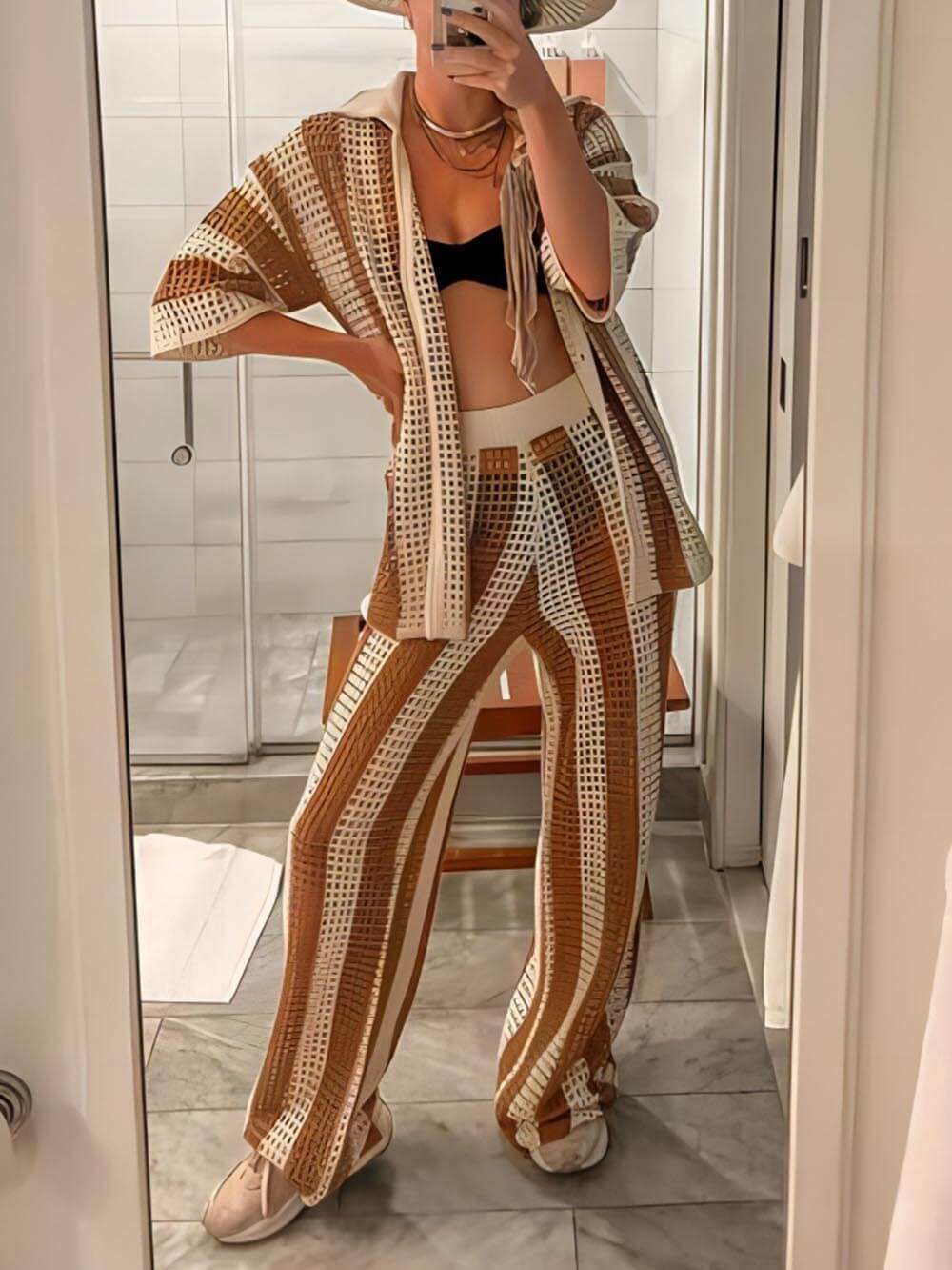 Tweedelige Set — Gestreept Overhemd & Wijde Broek
