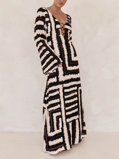 Maxi-jurk met V-hals en Ringdetail