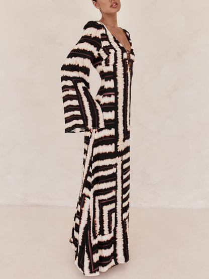 Maxi-jurk met V-hals en Ringdetail