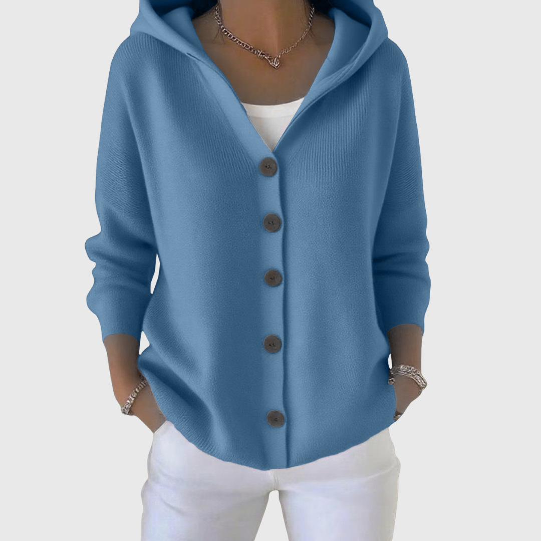 Gebreide Hoodie Dames – Trui met Capuchon Kap & Knopen