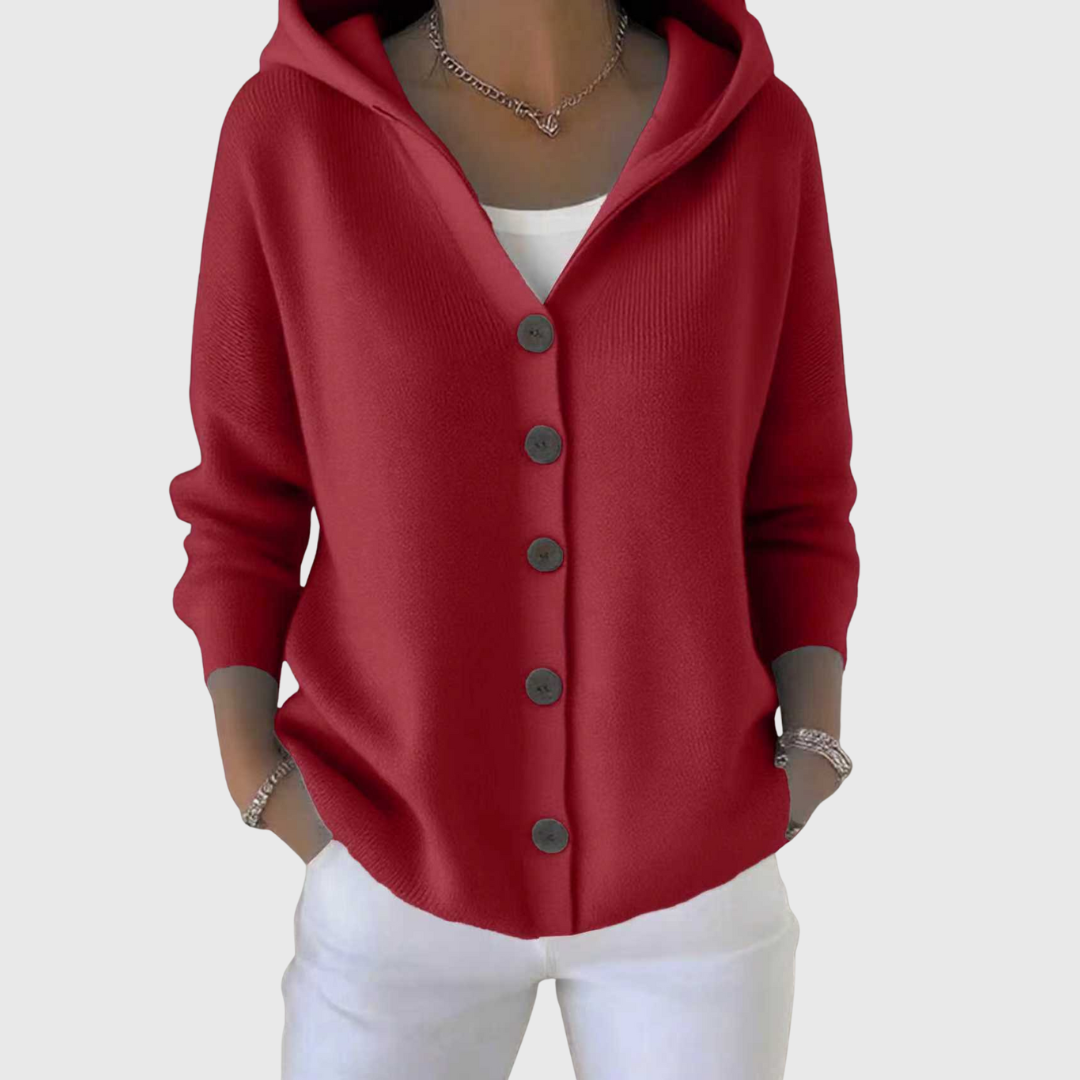 Gebreide Hoodie Dames – Trui met Capuchon Kap & Knopen
