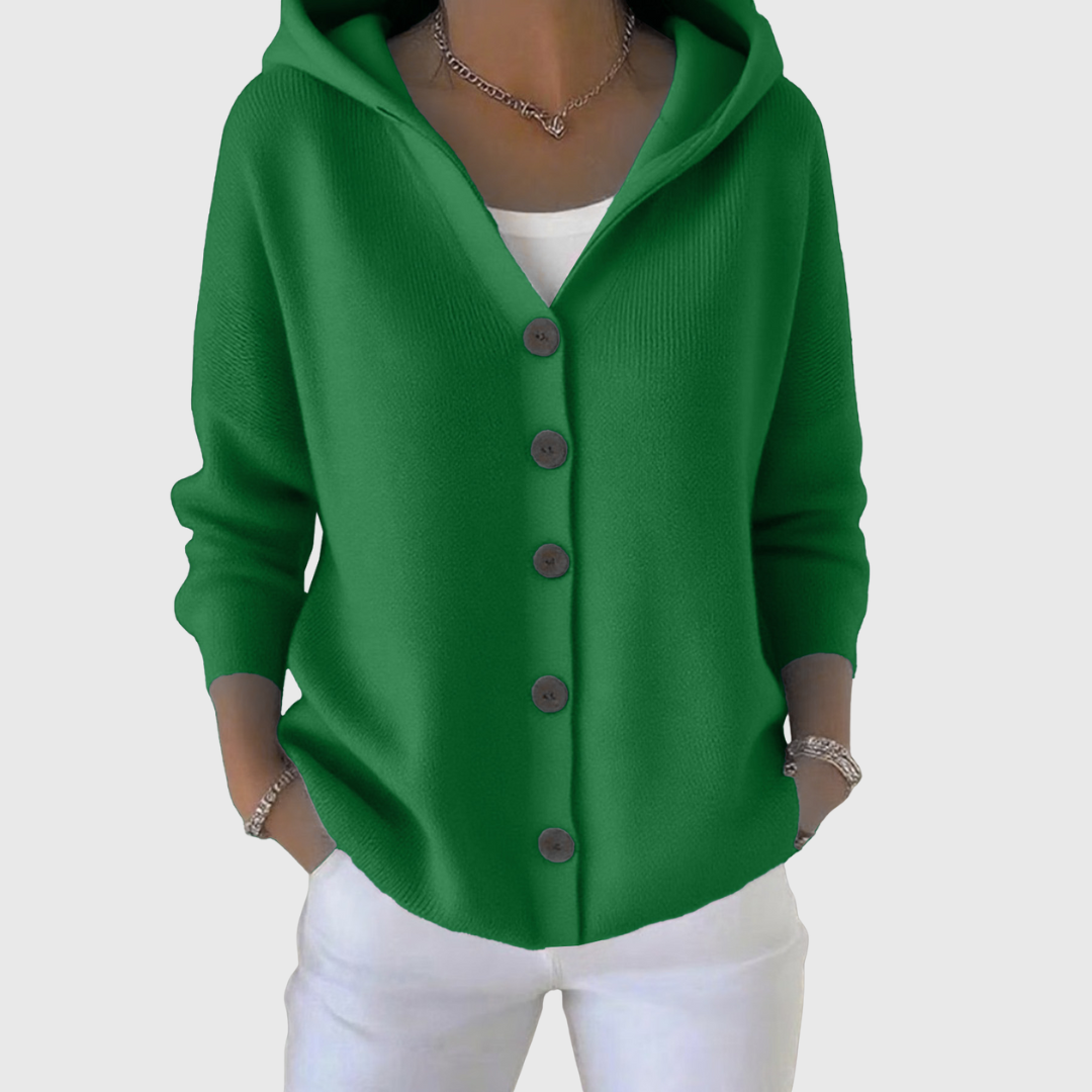 Gebreide Hoodie Dames – Trui met Capuchon Kap & Knopen