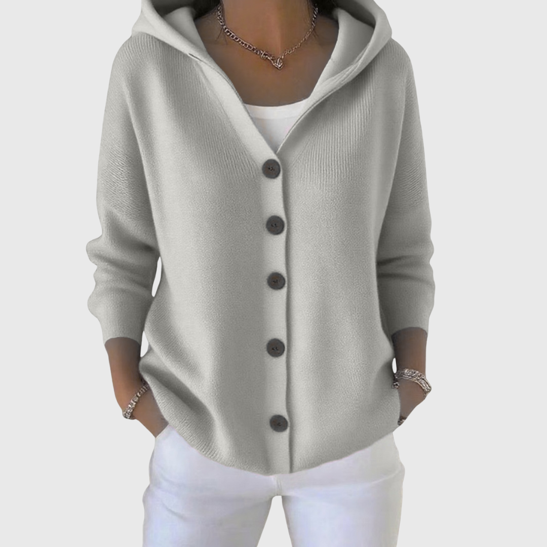 Gebreide Hoodie Dames – Trui met Capuchon Kap & Knopen