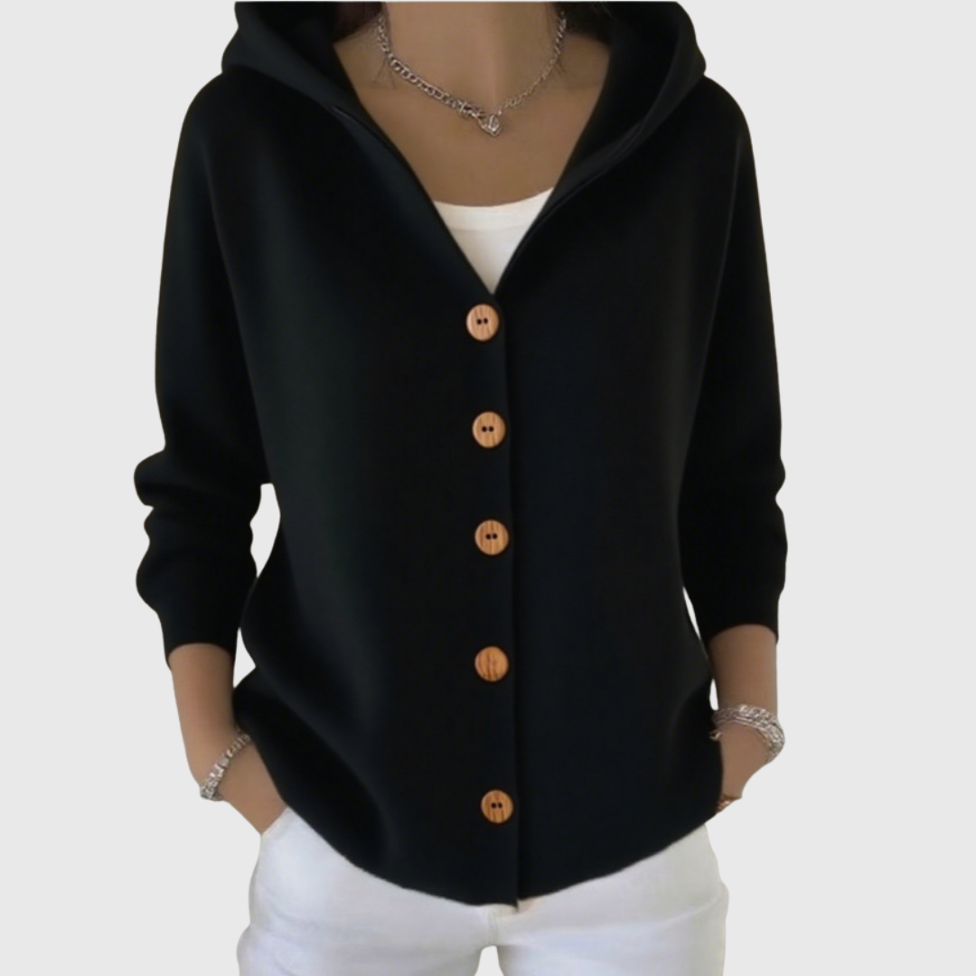 Gebreide Hoodie Dames – Trui met Capuchon Kap & Knopen