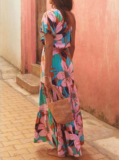 Off-shoulder Jurk met Palmbladprint