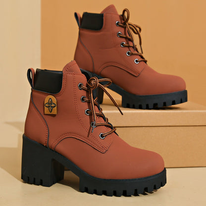 Bootara Women's Cowhide Metropolitan Combat Boot - Waterproof Block Heel Ankle Boots with Extended Sizes (US 4-10) & Commuter-Ready Traction