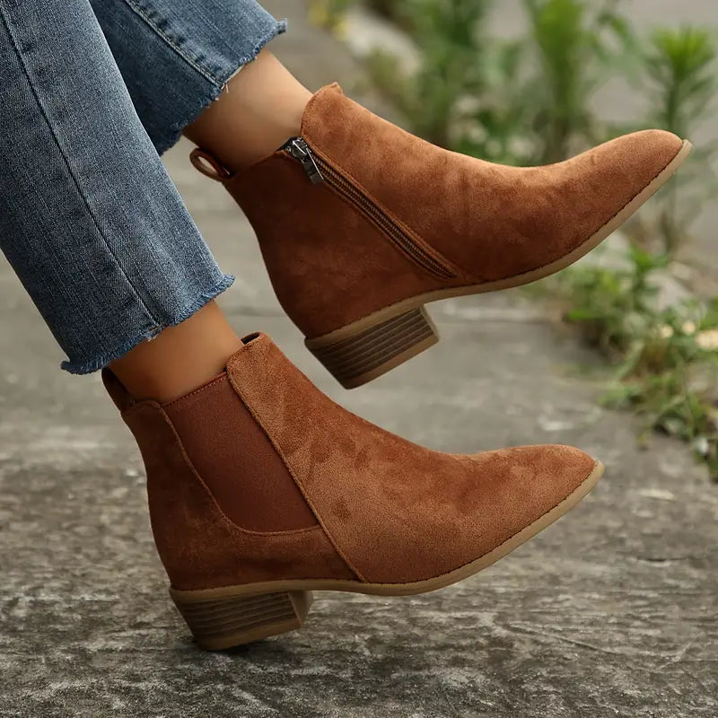 Chelsea Boots Dames – Instap Enkellaarzen met Blokhak & Rits