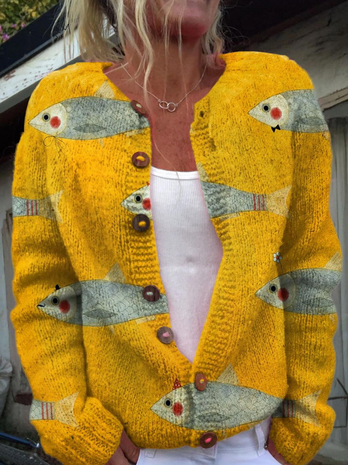 Vest Dames met Print – Gebreide Cardigan met Knopen