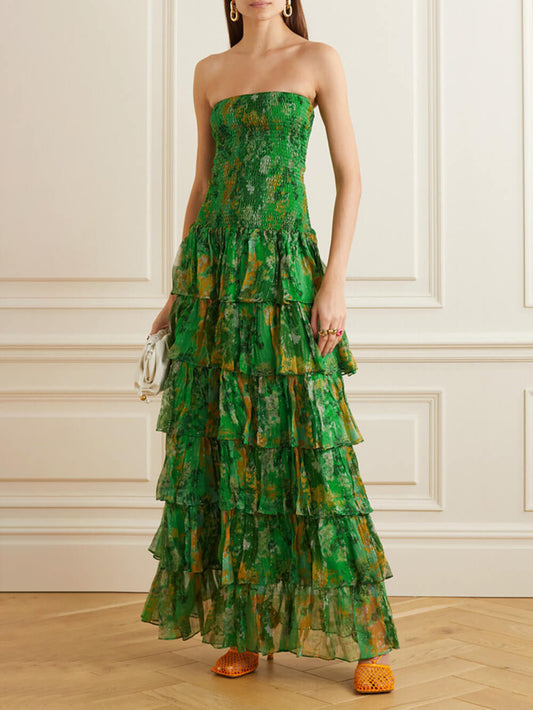 Strapless Bandeau Maxi-jurk met Bloemenprint