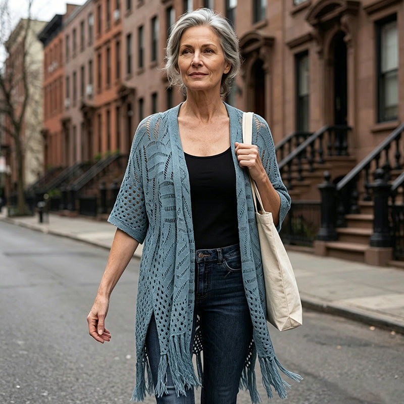 🔥This Week's Special Price:£15.99!!😍Women’s Oversized Knit Cardigan – Lightweight Crochet Tassel Kimono for Spring & Summer 🌸