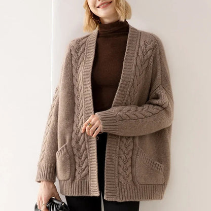 Estella Women's Chunky Cotton Cable Knit Cardigan – Oversized Relaxed Fit