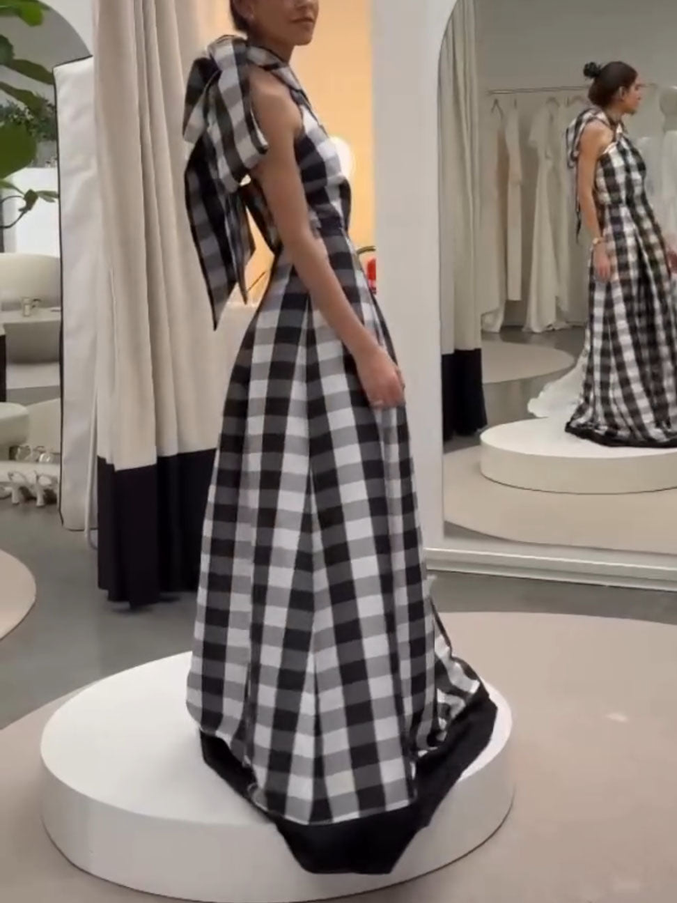 Geruite Maxi-jurk met Halternek
