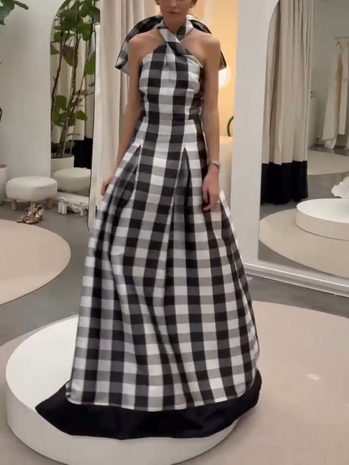Geruite Maxi-jurk met Halternek