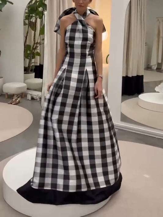 Geruite Maxi-jurk met Halternek