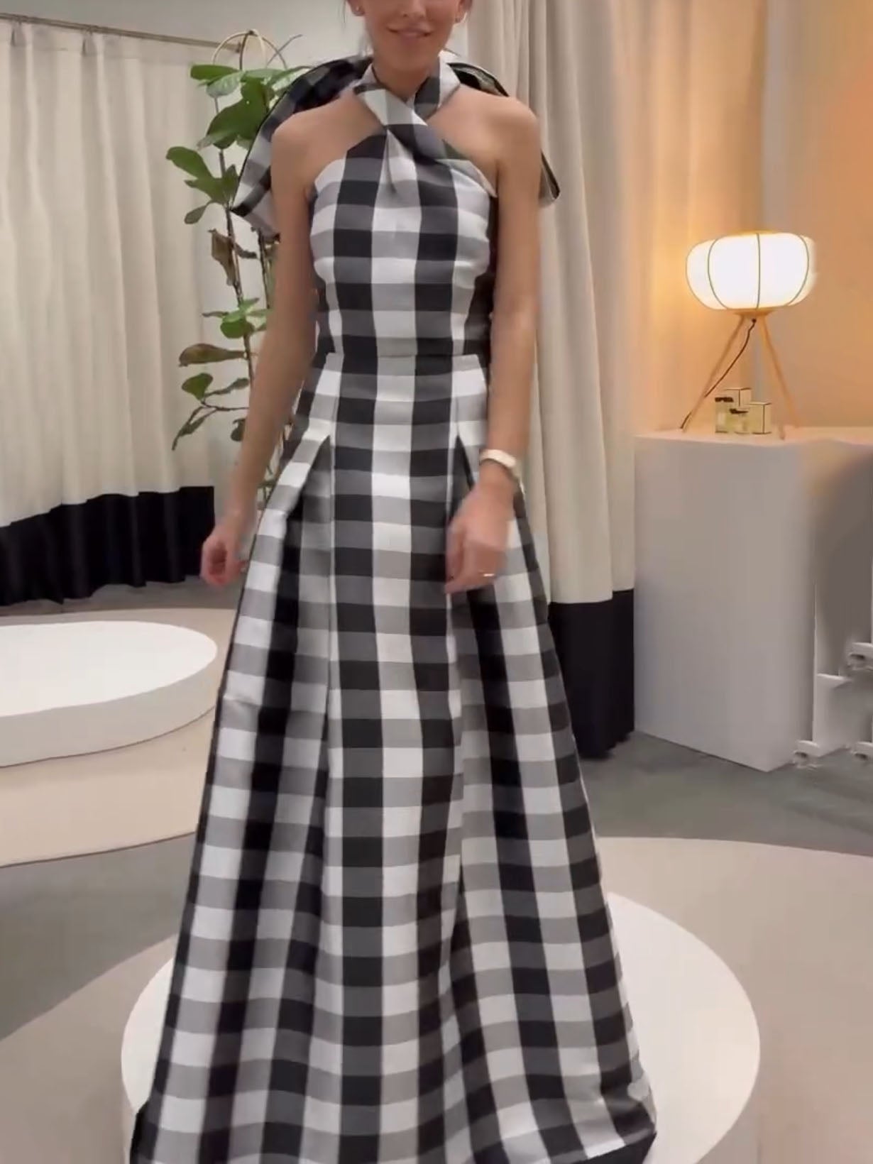 Geruite Maxi-jurk met Halternek