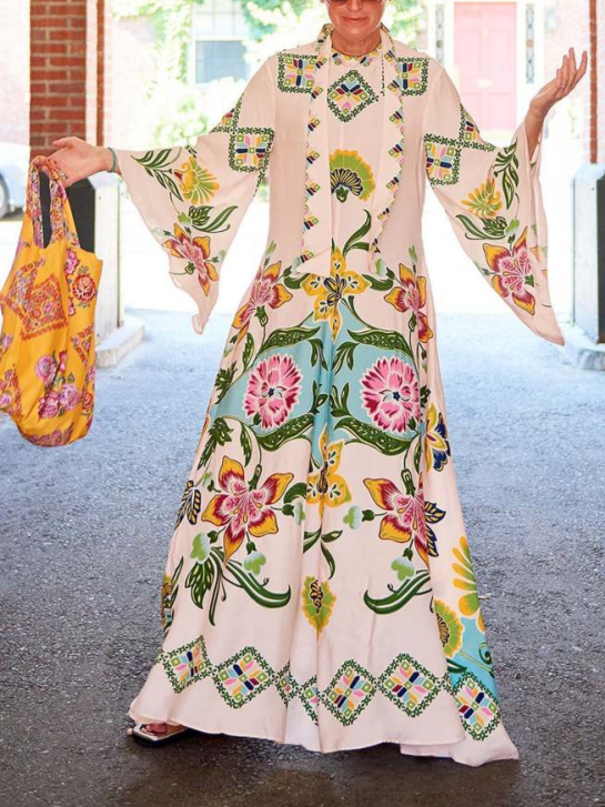 Vloeiende Maxi-jurk met Zonnige Bloemenprint