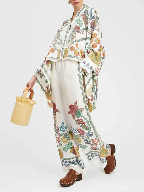 Set met Bloemen- en Fruitprint