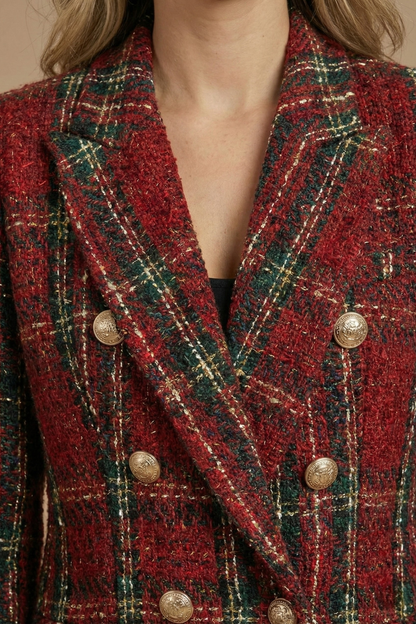 Elegant Notch Lapel Blazer for Women with Long Sleeve Button Front Tweed