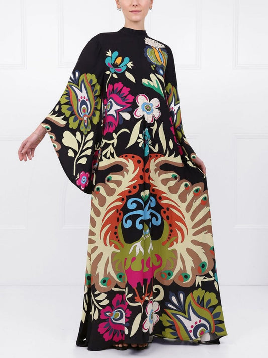 Maxi-jurk met Pauwenprint