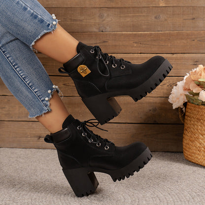 Bootara Women's Cowhide Metropolitan Combat Boot - Waterproof Block Heel Ankle Boots with Extended Sizes (US 4-10) & Commuter-Ready Traction