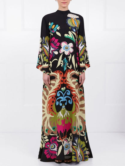 Maxi-jurk met Pauwenprint