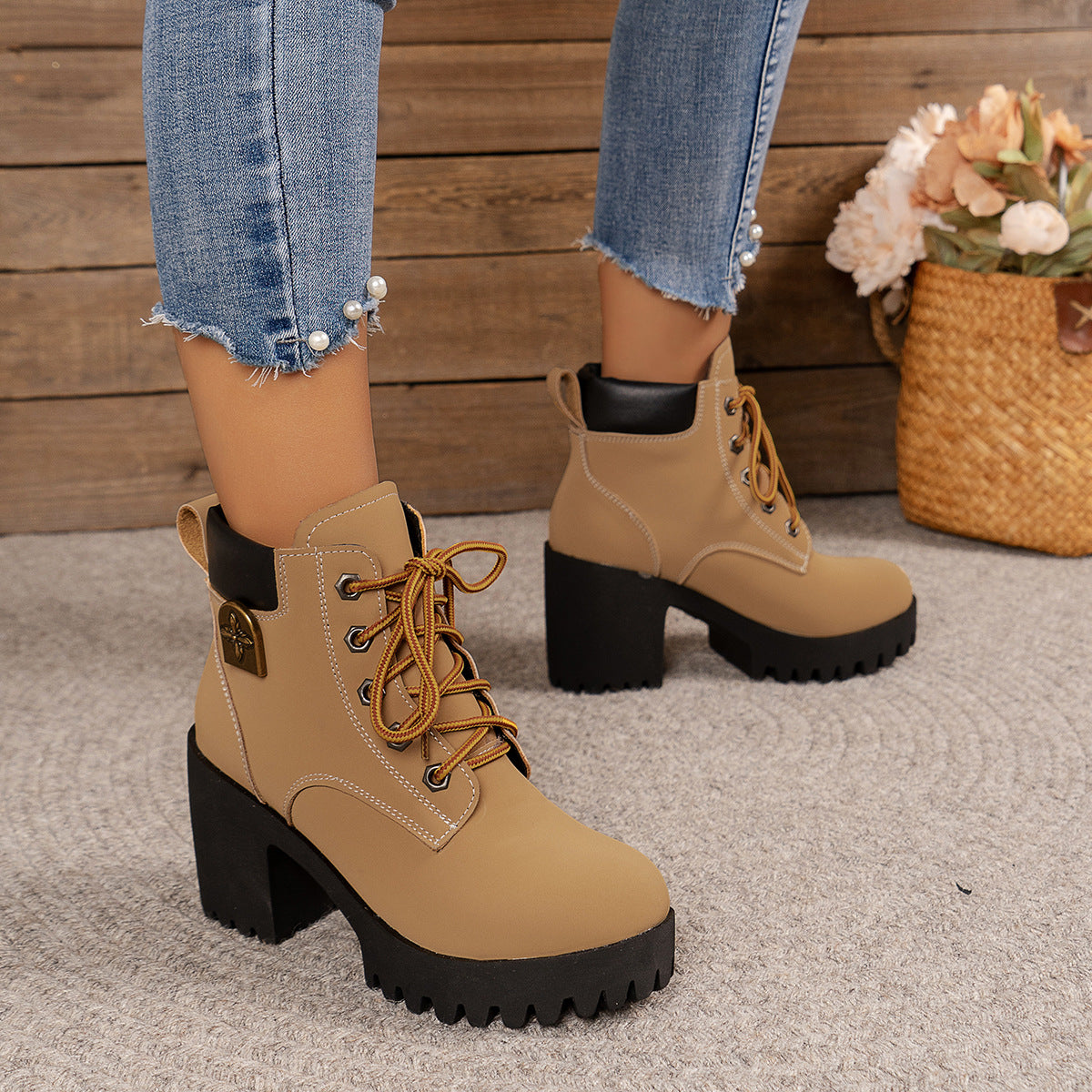 Combat Boots Dames Waterdicht – Veterlaarzen met Blokhak & Grove Zool