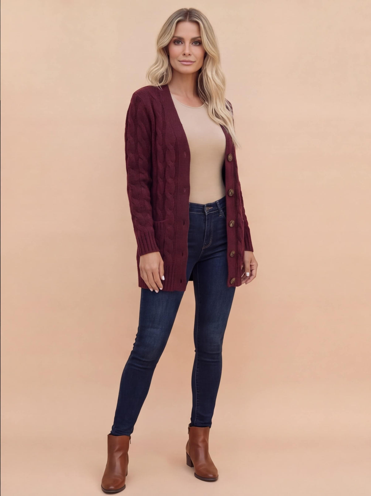 Vest Dames Kabelgebreid – Grofgebreide Oversized Cardigan met Knopen