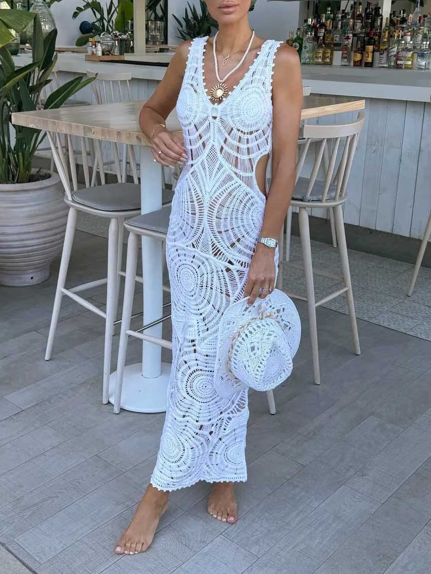 Sexy Midi-jurk met V-hals en Opengewerkt Detail