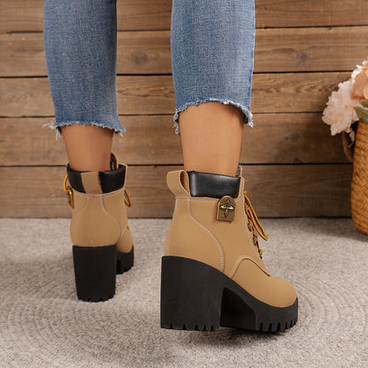 Bootara Women's Cowhide Metropolitan Combat Boot - Waterproof Block Heel Ankle Boots with Extended Sizes (US 4-10) & Commuter-Ready Traction