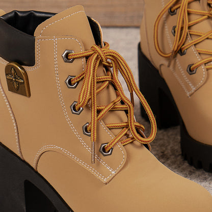 Bootara Women's Cowhide Metropolitan Combat Boot - Waterproof Block Heel Ankle Boots with Extended Sizes (US 4-10) & Commuter-Ready Traction