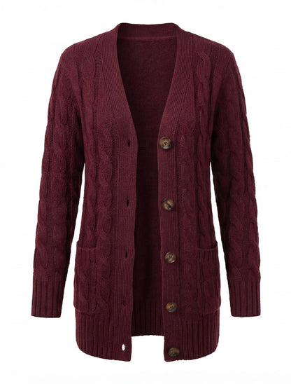 Women’s Cable Knit Cardigan – Button Front & Cozy Loose Fit