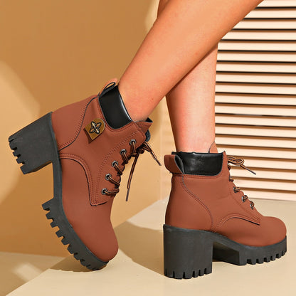 Bootara Women's Cowhide Metropolitan Combat Boot - Waterproof Block Heel Ankle Boots with Extended Sizes (US 4-10) & Commuter-Ready Traction