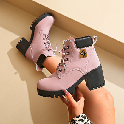 Bootara Women's Cowhide Metropolitan Combat Boot - Waterproof Block Heel Ankle Boots with Extended Sizes (US 4-10) & Commuter-Ready Traction