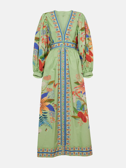 Midi-jurk met Bloemenprint en V-hals