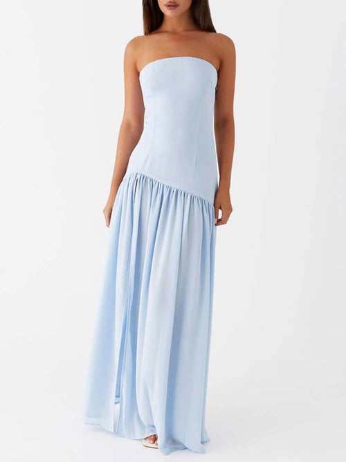 Strapless Backless Maxi-jurk met Plooien