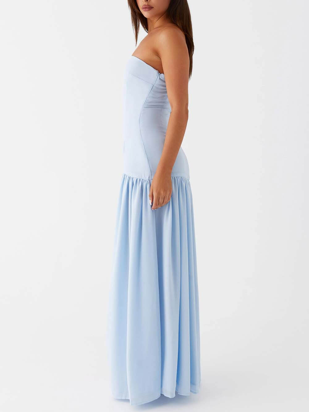 Strapless Backless Maxi-jurk met Plooien