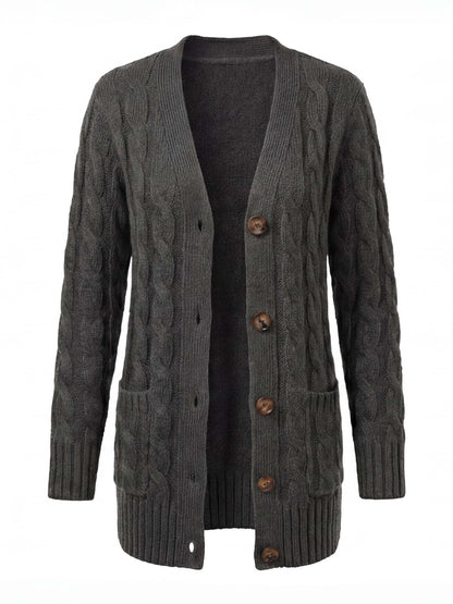 Women’s Cable Knit Cardigan – Button Front & Cozy Loose Fit