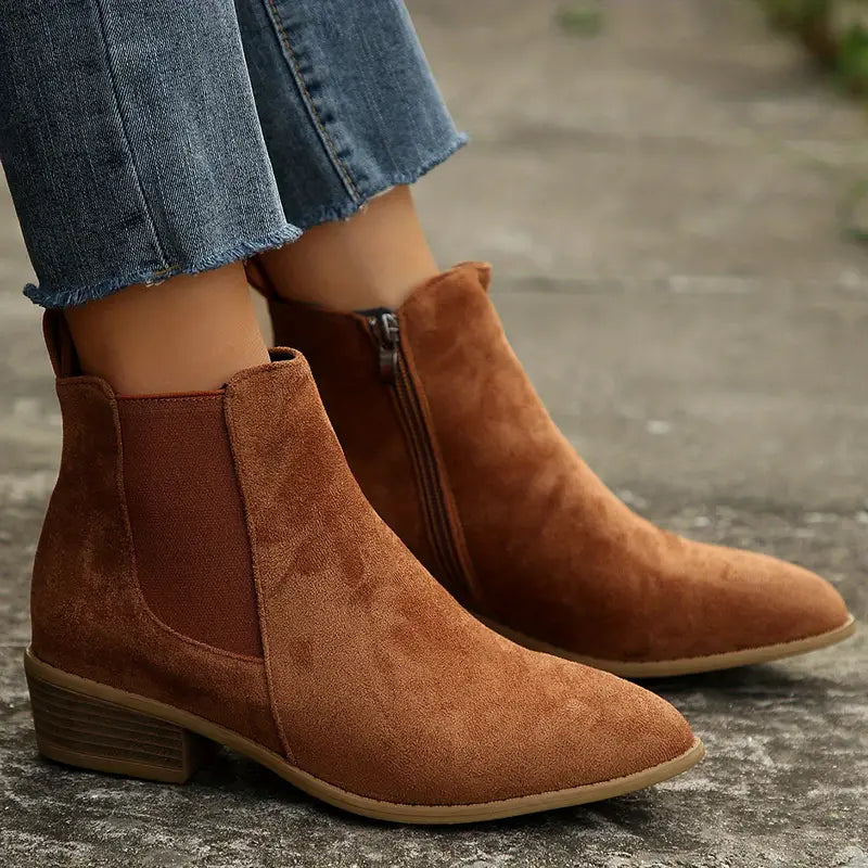 Chelsea Boots Dames – Instap Enkellaarzen met Blokhak & Rits