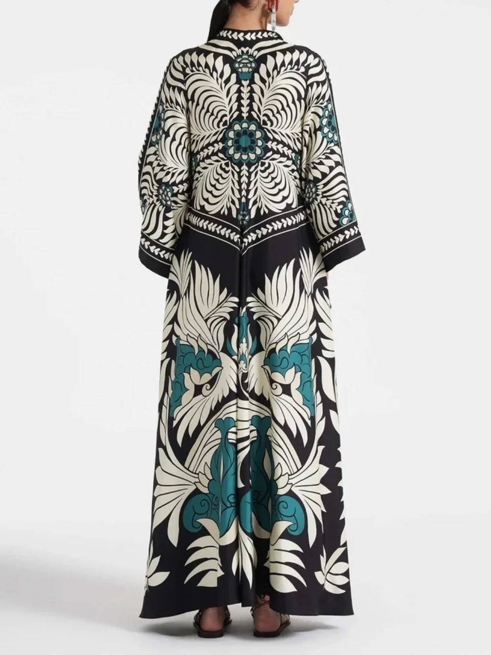 Maxi-jurk met Bloemenprint en Waterval-mouwen