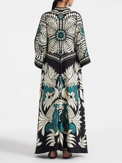 Maxi-jurk met Bloemenprint en Waterval-mouwen