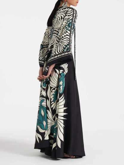 Maxi-jurk met Bloemenprint en Waterval-mouwen