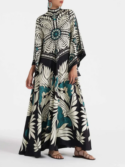 Maxi-jurk met Bloemenprint en Waterval-mouwen