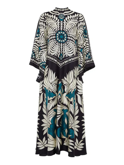 Maxi-jurk met Bloemenprint en Waterval-mouwen