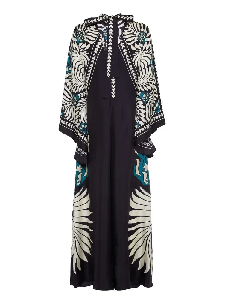 Maxi-jurk met Bloemenprint en Waterval-mouwen