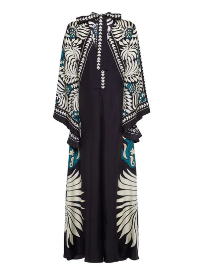 Maxi-jurk met Bloemenprint en Waterval-mouwen