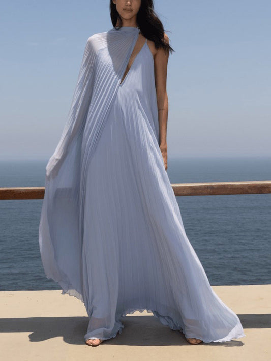 Elegante Maxi-jurk met V-hals en Plooien
